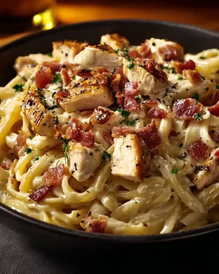 Creamy Chicken Bacon Ranch Pasta served with herbs and cheese
