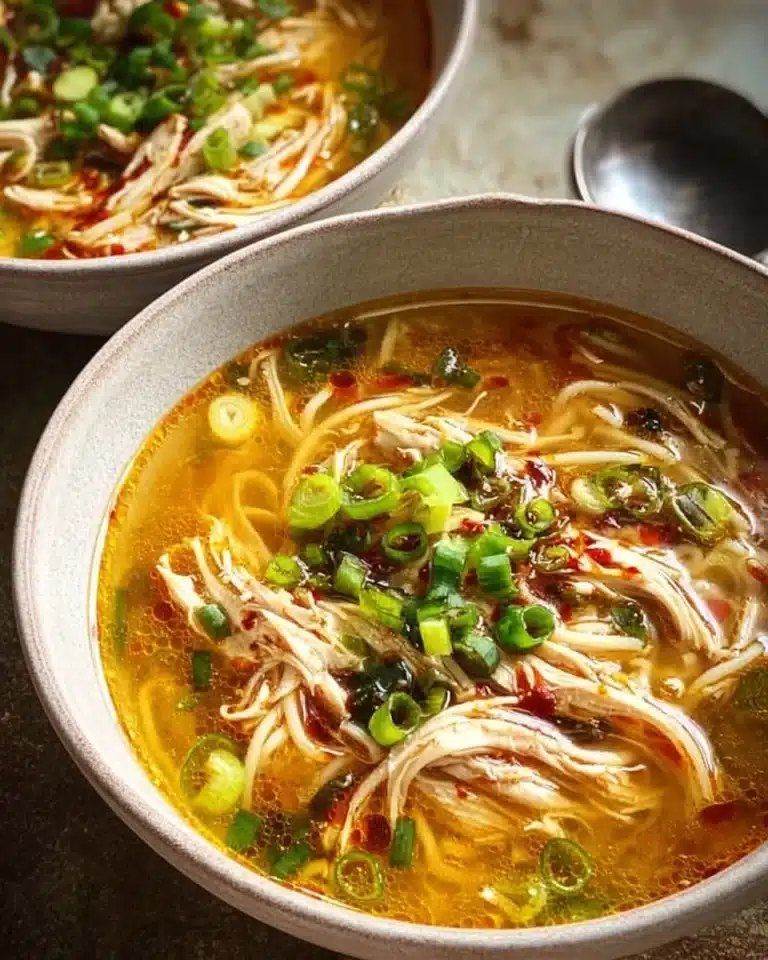 Classic Ginger Garlic Chicken Noodle Soup 2 Bowl of classic Ginger Garlic Chicken Noodle Soup with herbs and spices