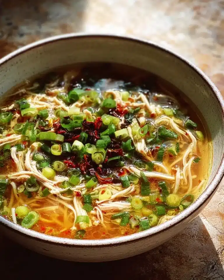 Classic Ginger Garlic Chicken Noodle Soup 2 Bowl of classic Ginger Garlic Chicken Noodle Soup garnished with herbs