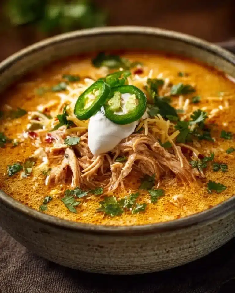 Creamy Chicken Enchilada Soup 2 Bowl of creamy chicken enchilada soup topped with cilantro and tortilla strips