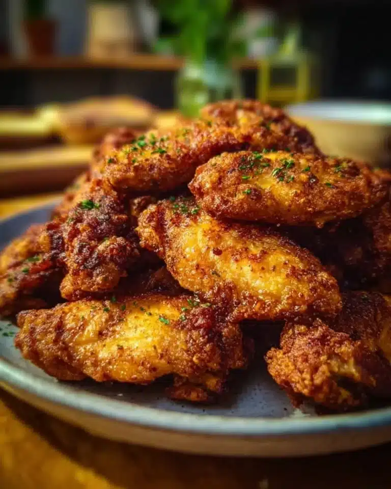 Crispy baked chicken wings served with dipping sauce on a platter