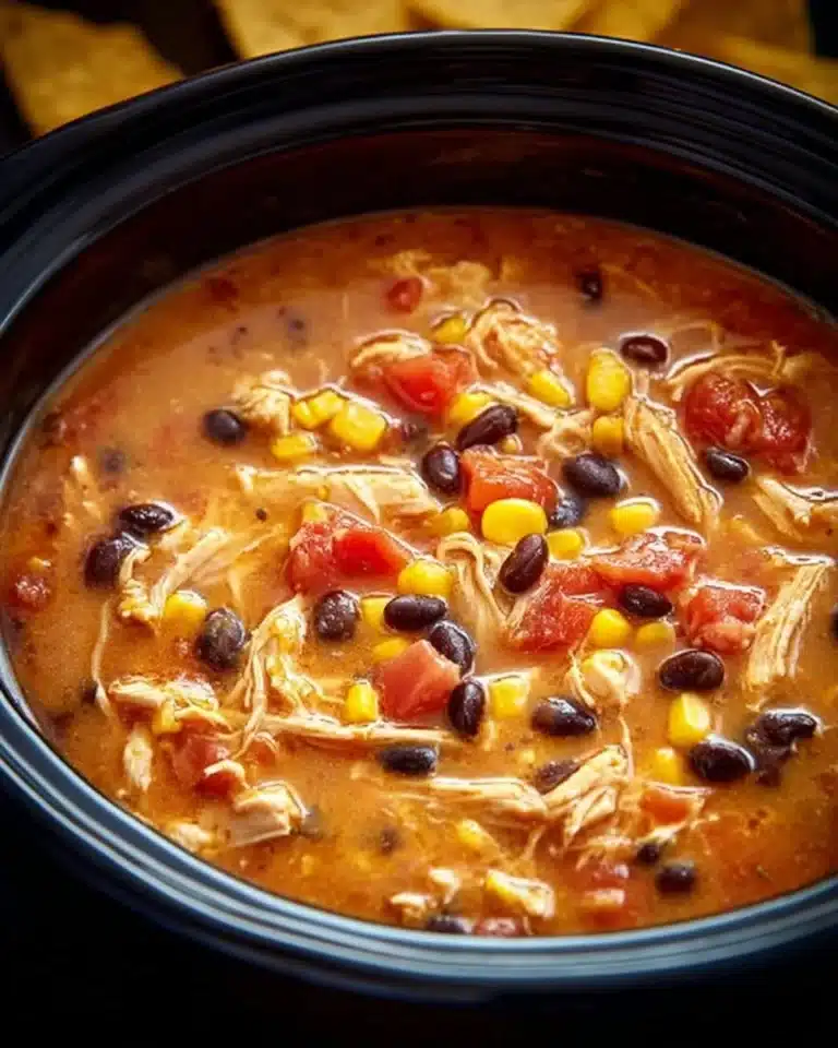 Crockpot Chicken Tortilla Soup 2 Crockpot Chicken Tortilla Soup in a bowl garnished with tortilla strips and cilantro