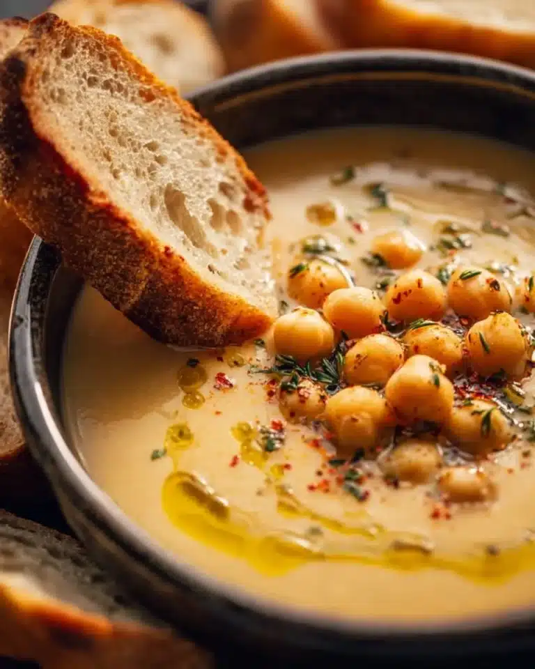 Garlic Chickpea Soup 2 Bowl of Garlic Chickpea Soup garnished with herbs and spices