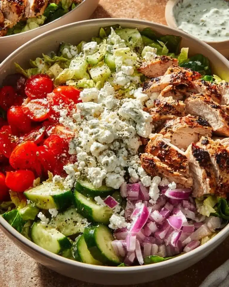 Delicious Greek Chicken Bowl with fresh vegetables and flavorful ingredients