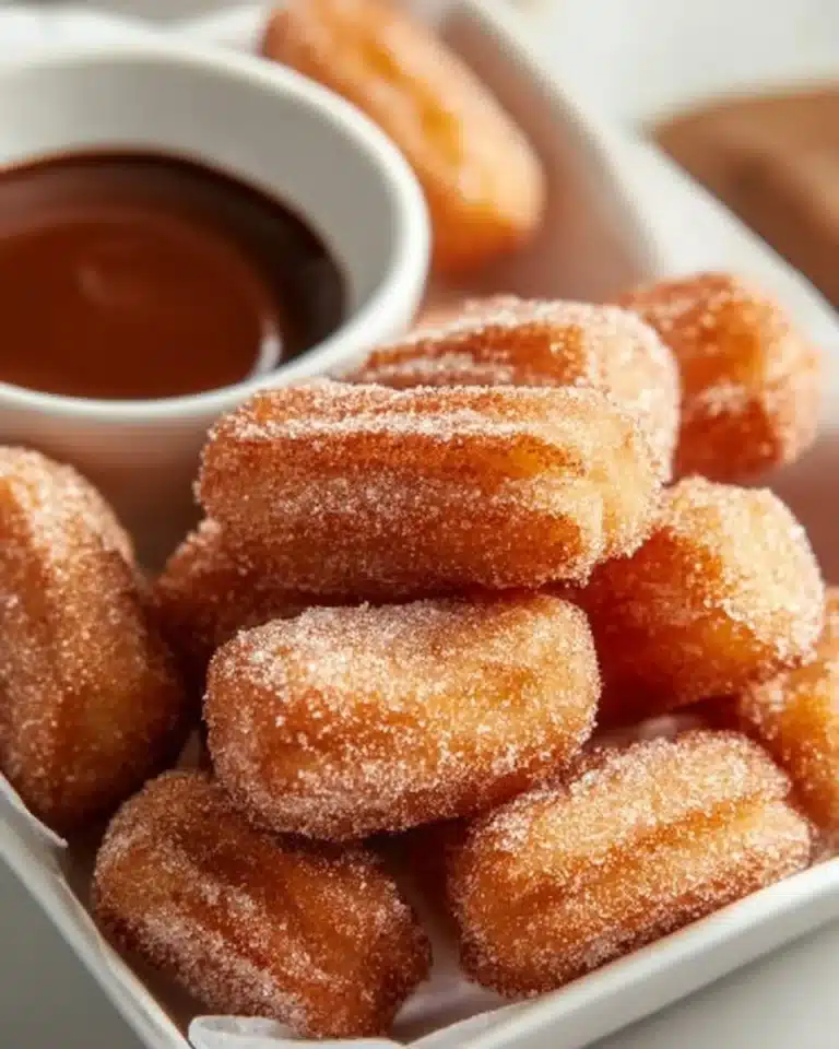 Healthy air fryer churro bites served with chocolate sauce