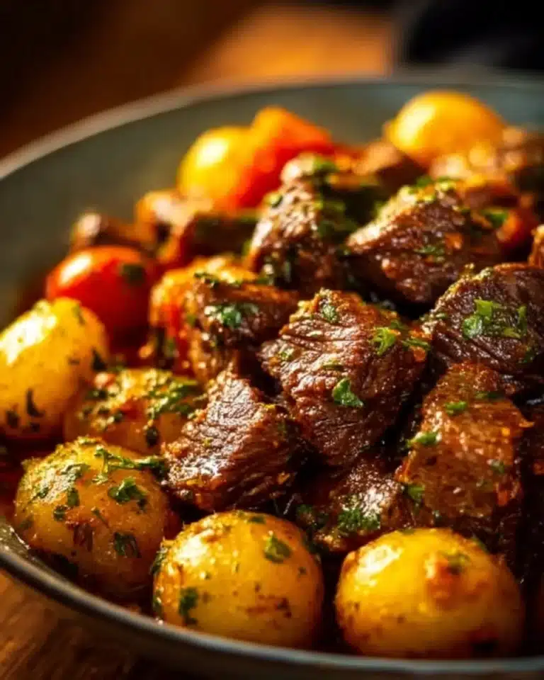 Slow cooker garlic butter beef bites, tender and flavorful high-protein dish