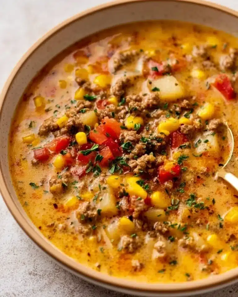 Bowl of delicious homemade soup with fresh vegetables and herbs