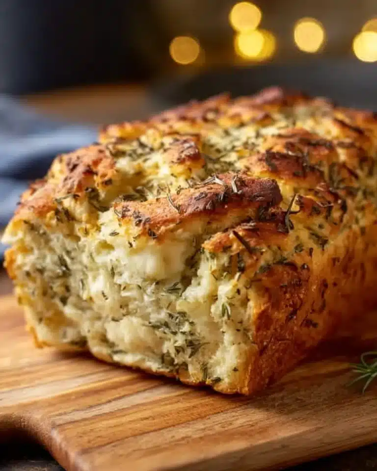 Italian Herbs and Cheese Bread 2 Freshly baked Italian Herbs and Cheese Bread garnished with herbs.
