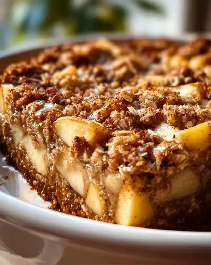 Baked Oatmeal Apple Breakfast with apples and oats in a dish