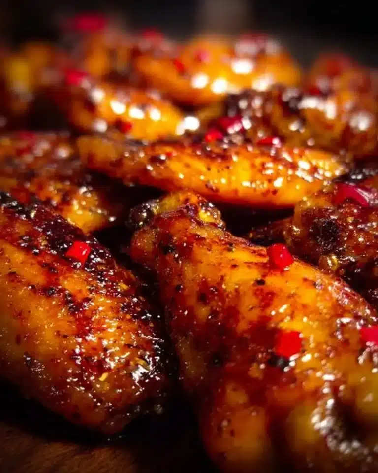 Pineapple Cowboy Candy Chicken Wings on a plate, garnished with cilantro.