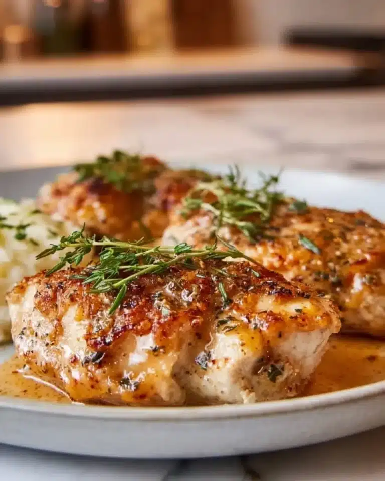 Juicy slow cooker chicken breast dish served with vegetables and herbs