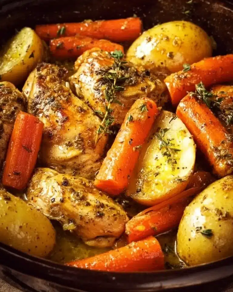 Slow cooker garlic butter chicken served with vegetables on a plate