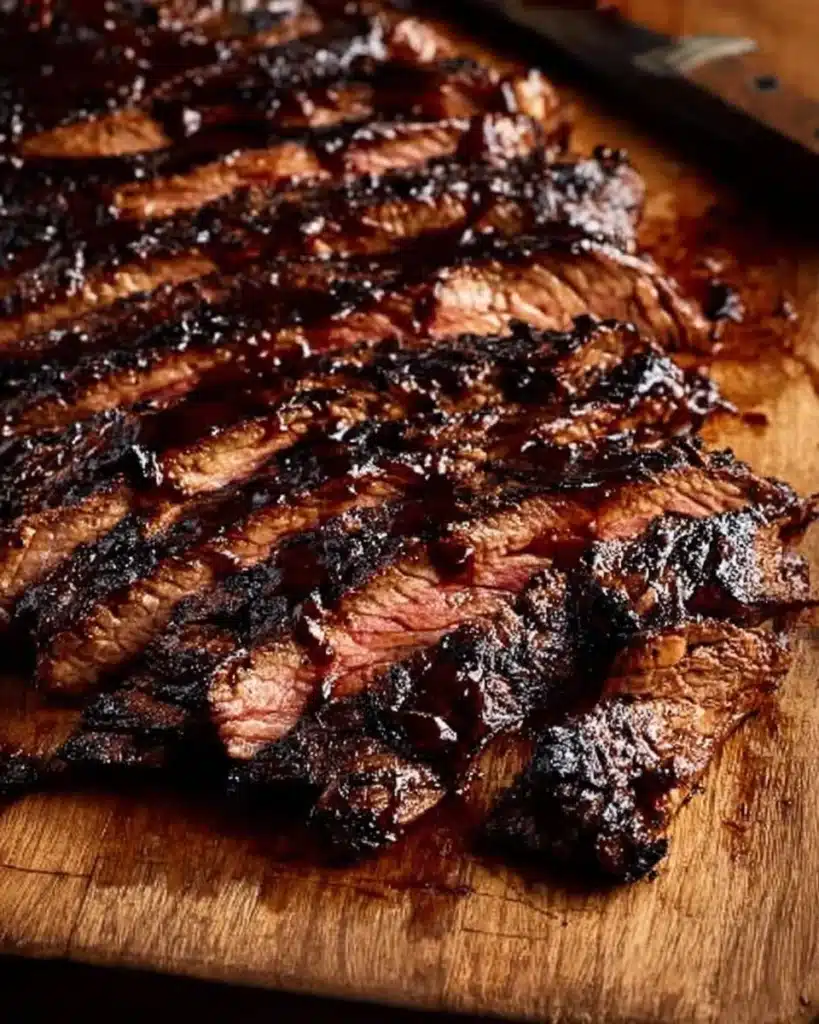 Balsamic flank steak served with grilled zucchini and whipped feta cheese.