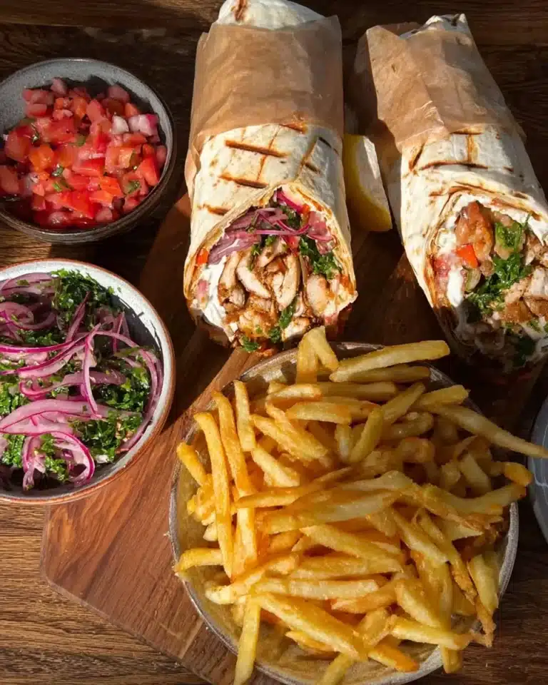 Chicken Shawarma Wrap 2 Delicious Chicken Shawarma Wrap with marinated chicken and fresh vegetables