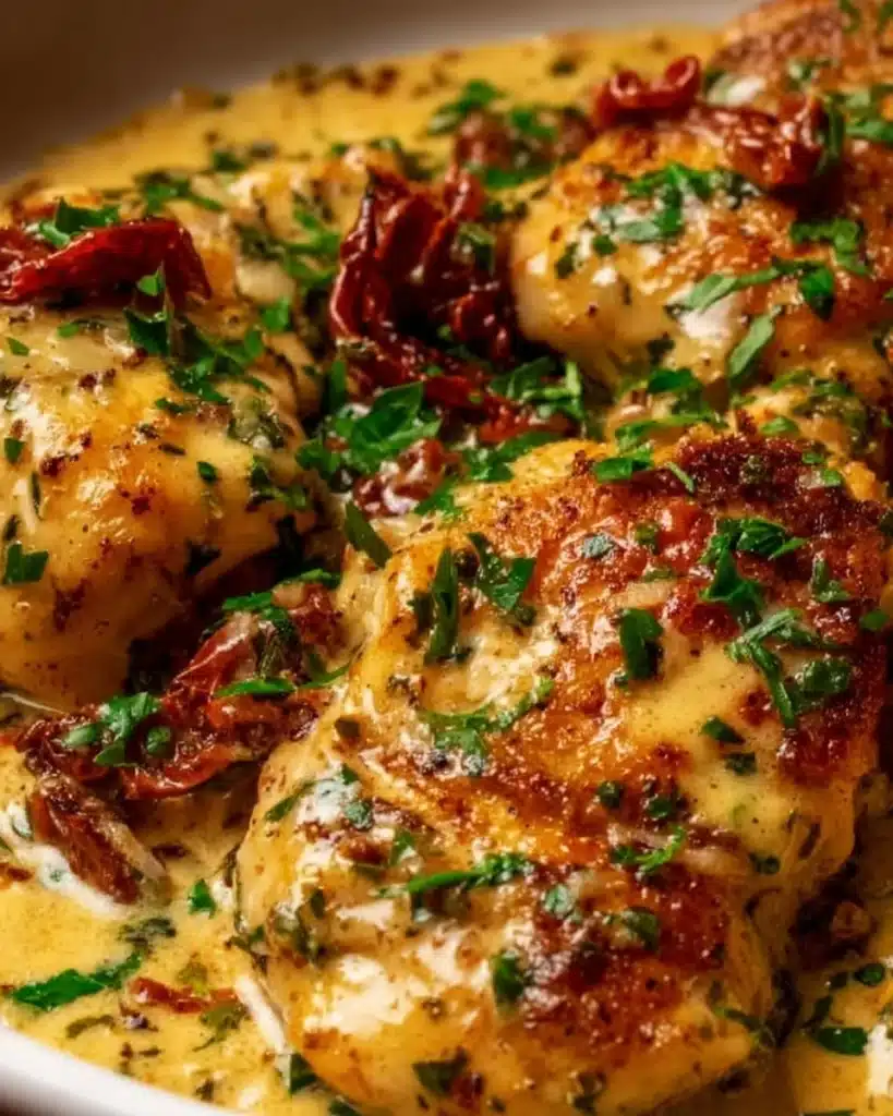 Crock Pot Marry Me Chicken with creamy sauce and herbs in a slow cooker