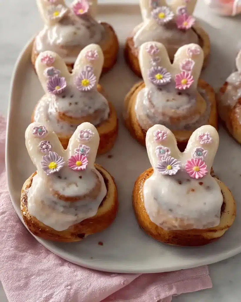 Easter Bunny Cinnamon Rolls decorated for a festive holiday breakfast