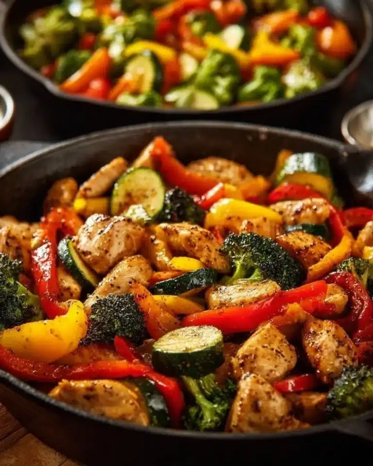 Healthy Chicken and Vegetables Skillet 2 Healthy chicken and vegetables skillet recipe with vibrant mixed vegetables