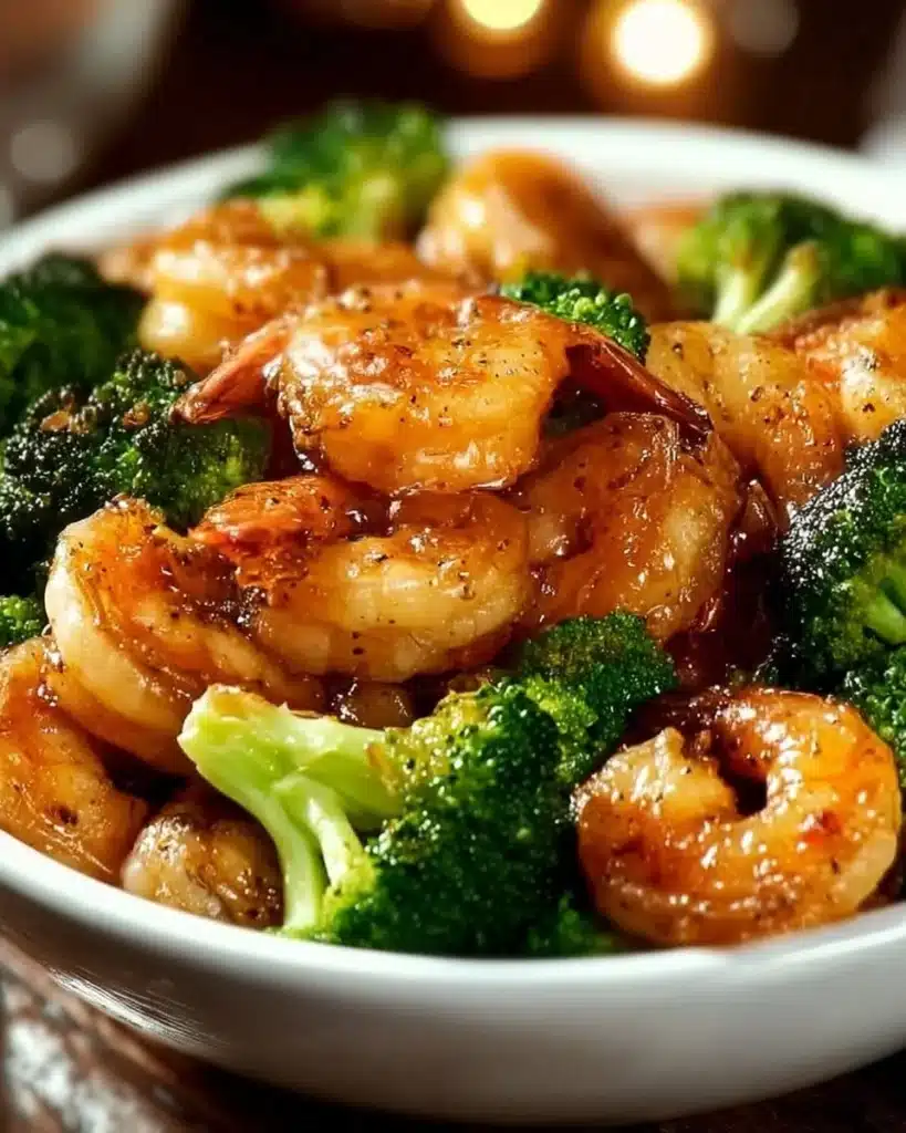 High-protein honey garlic shrimp served in a bowl with fresh vegetables.
