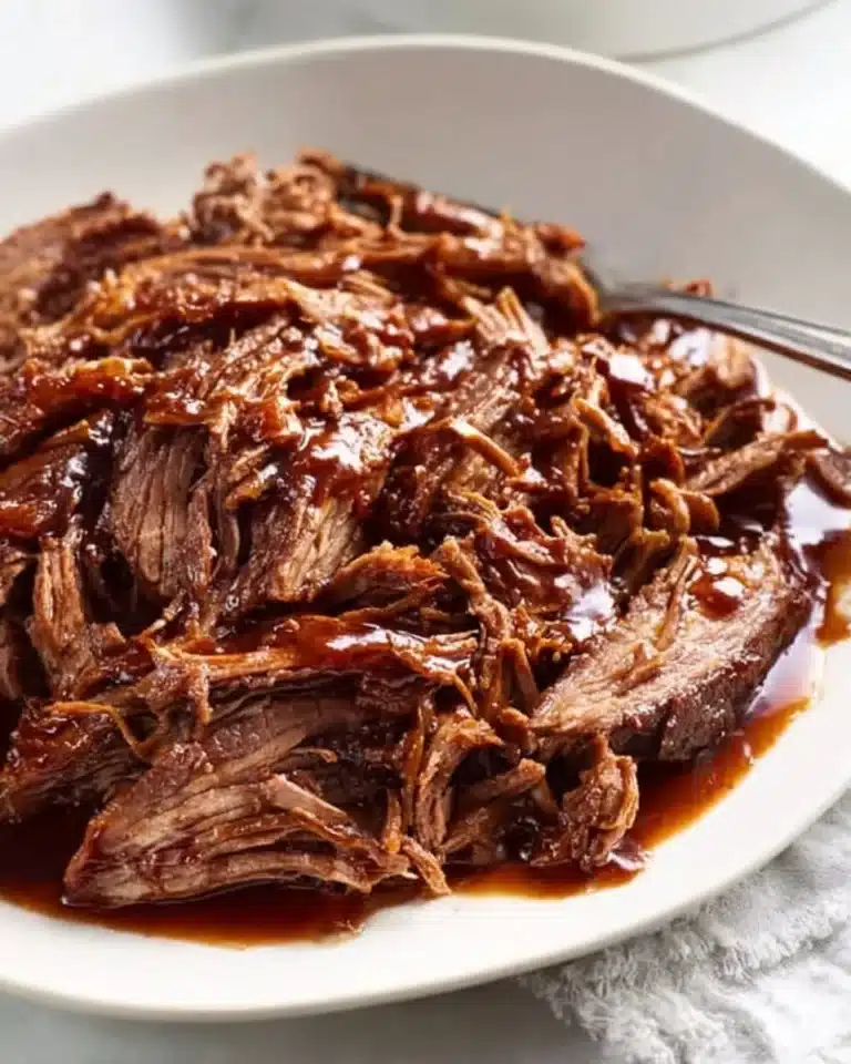 Delicious beef brisket cooked in a slow cooker with vegetables and spices
