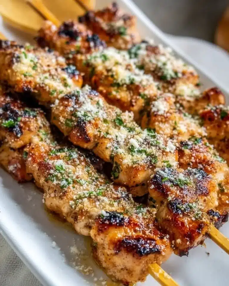 Ranch Garlic Parmesan Chicken Skewers on a grill