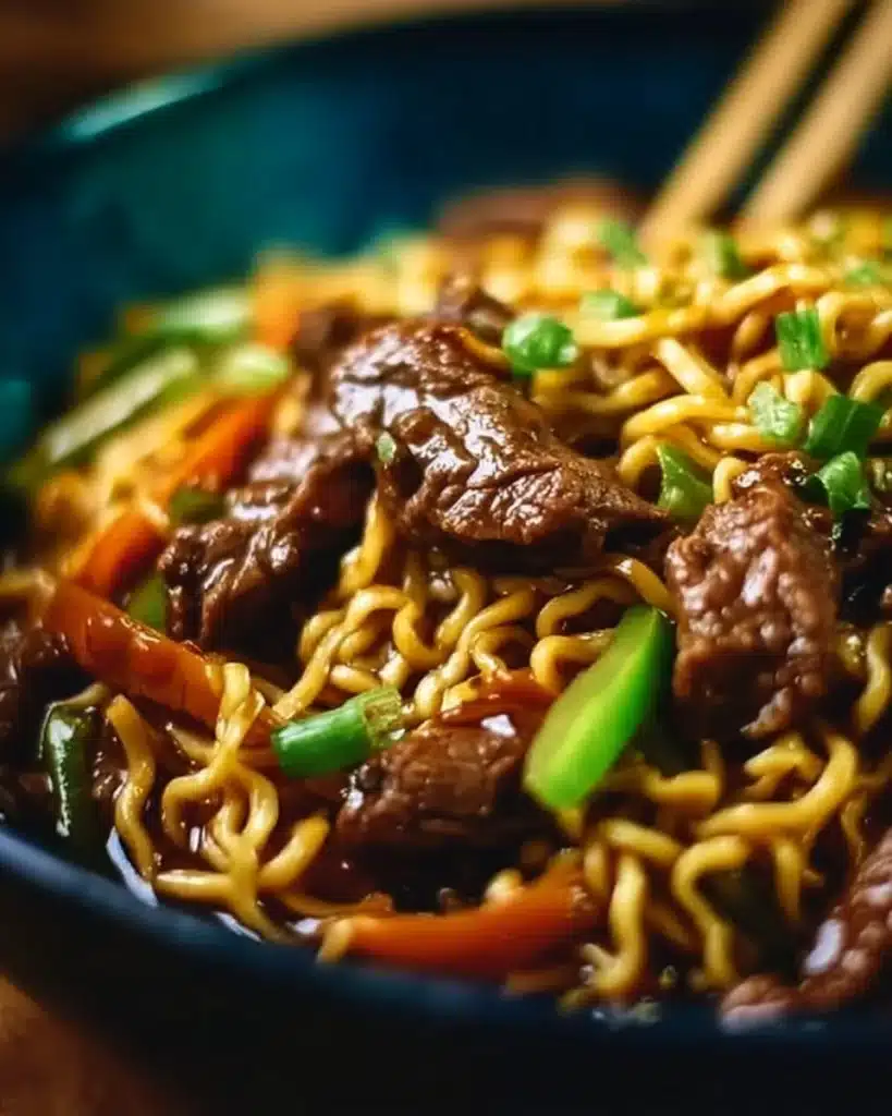 Slow Cooker Beef Ramen Noodles with tender beef and savory broth