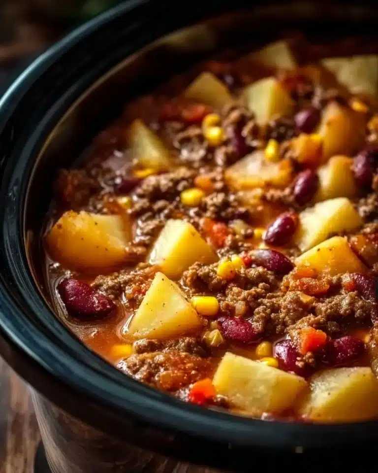 Delicious slow cooker cowboy casserole served in a bowl