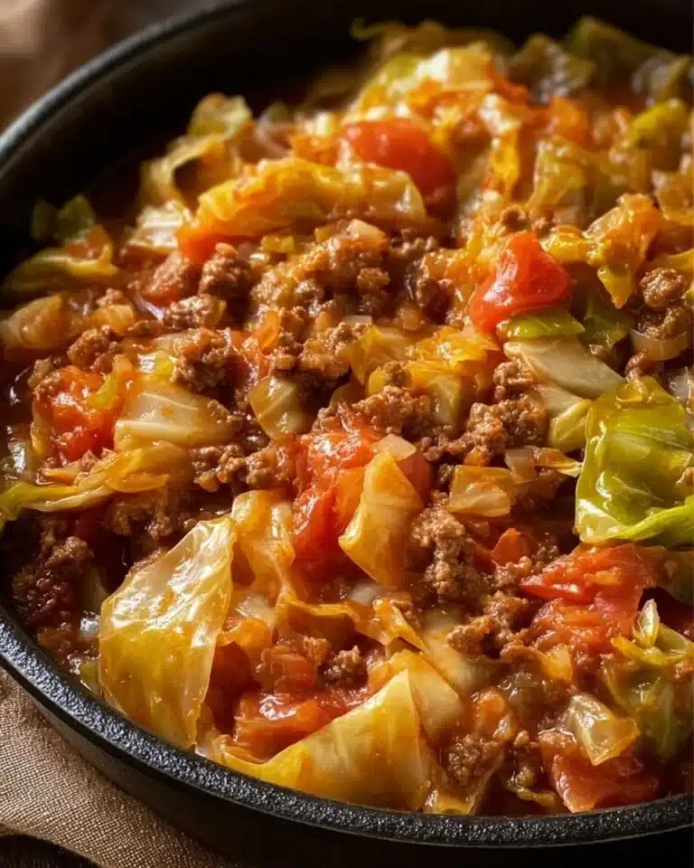 Delicious slow cooker unstuffed cabbage rolls with hearty ingredients.