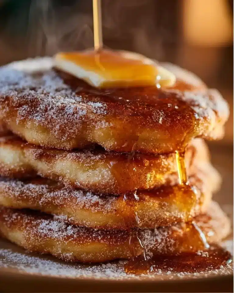 Spanish Churro-Inspired Pancakes: A Breakfast Delight! 2 Fluffy Spanish churro-inspired pancakes drizzled with chocolate sauce