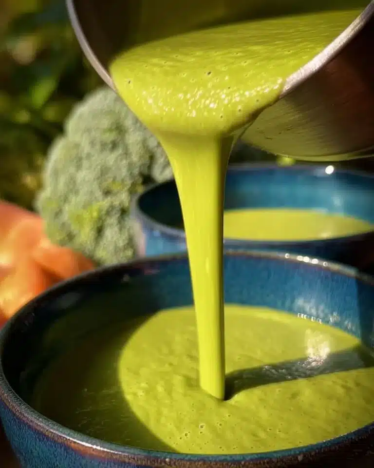 A vibrant bowl of Super Green Sheet Pan Soup filled with fresh vegetables.