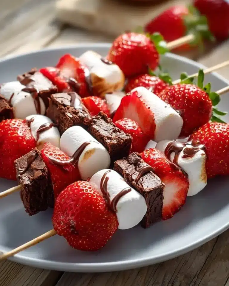 Sweet strawberry brownie kabobs on skewers for an easy party treat