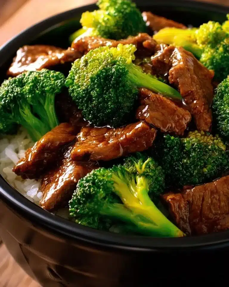 Tender Crock Pot Beef and Broccoli served with rice in a bowl