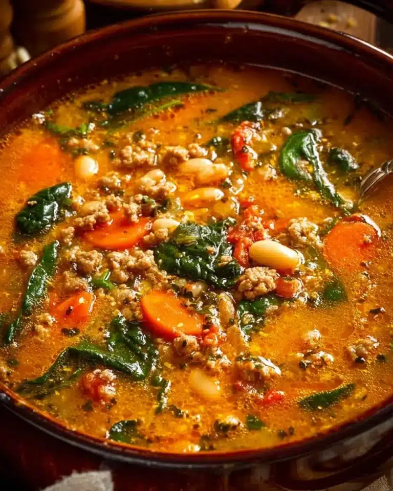 Bowl of Tuscan white bean soup topped with herbs and served with crusty bread