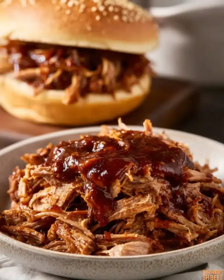 Slow cooker BBQ pulled pork served with coleslaw and buns