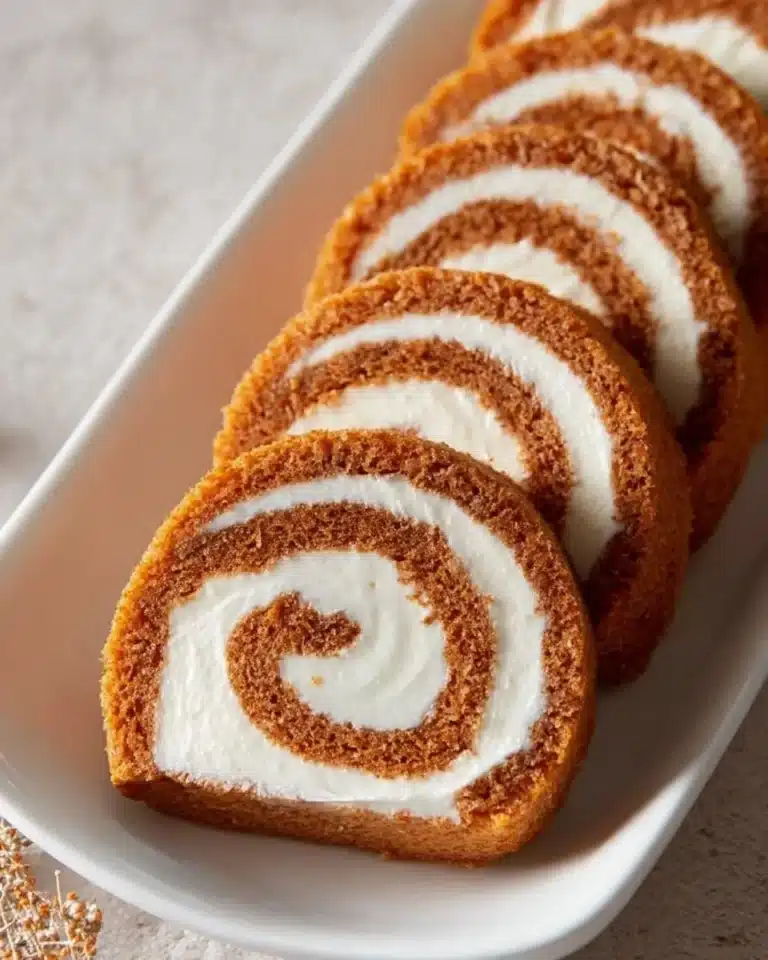 A deliciously rolled carrot cake filled with cream cheese frosting and decorated.