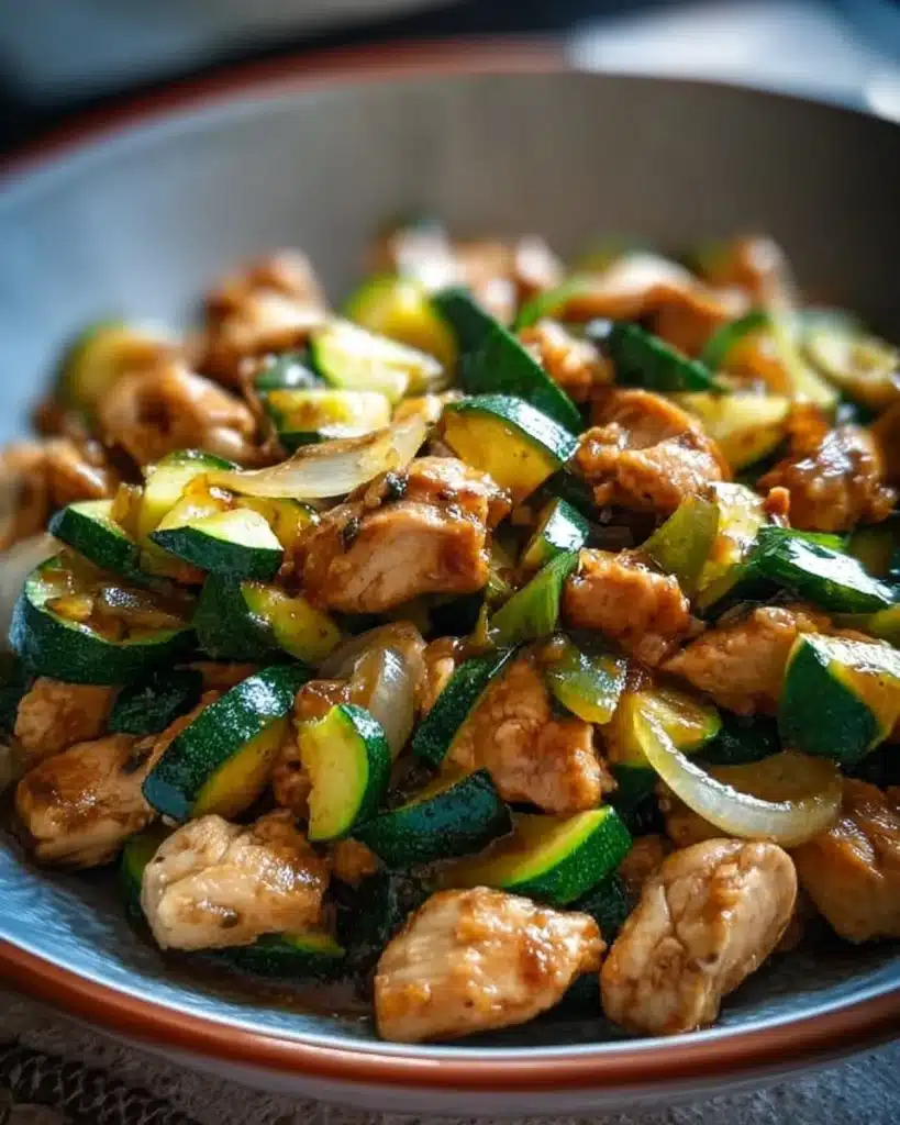Chicken Zucchini Stir Fry with colorful vegetables and tender chicken pieces