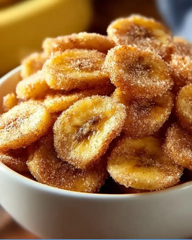 Cinnamon-sugar air fryer banana chips in a bowl