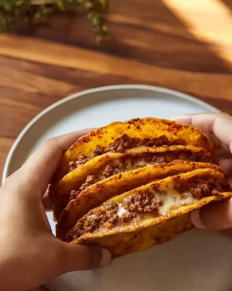 Crispy ground beef tacos served with fresh toppings and garnishes