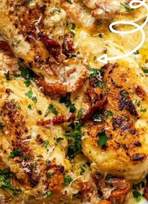 Crock Pot Marry Me Chicken 2 Crock Pot Marry Me Chicken with creamy sauce and herbs in a dish