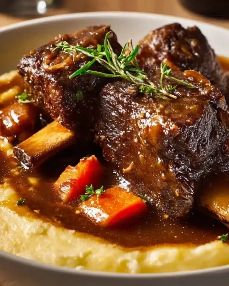 Delicious slow-cooked Crockpot beef short ribs garnished with herbs