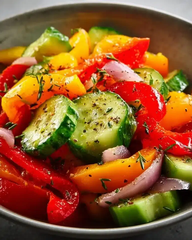 A vibrant Cucumber Sweet Pepper Salad with fresh ingredients in a bowl.