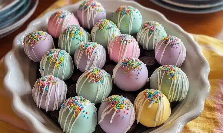 Colorful Easter Egg Oreo balls decorated for spring festivities