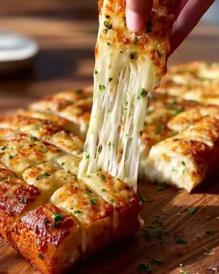 Easy cheesy garlic bread topped with melted cheese and fresh garlic.