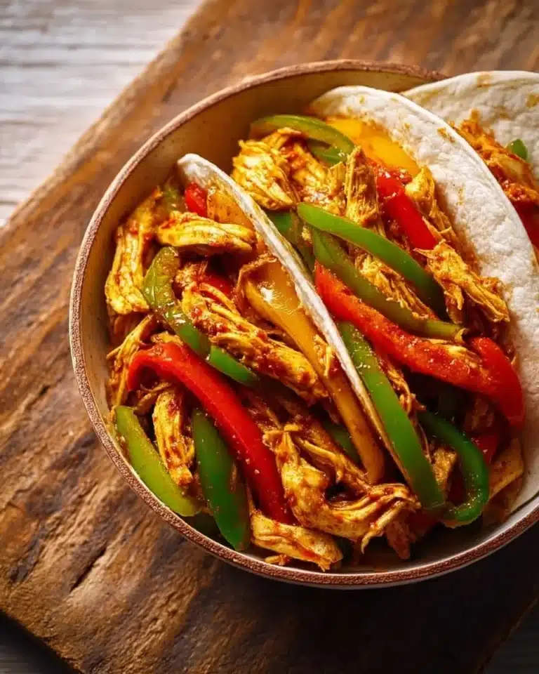 Crockpot chicken fajitas with colorful bell peppers and spices