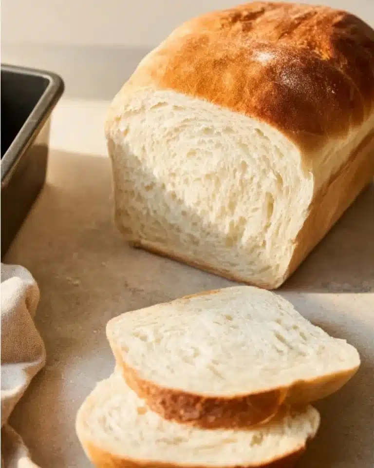 Freshly baked easy sourdough sandwich bread, soft and fluffy