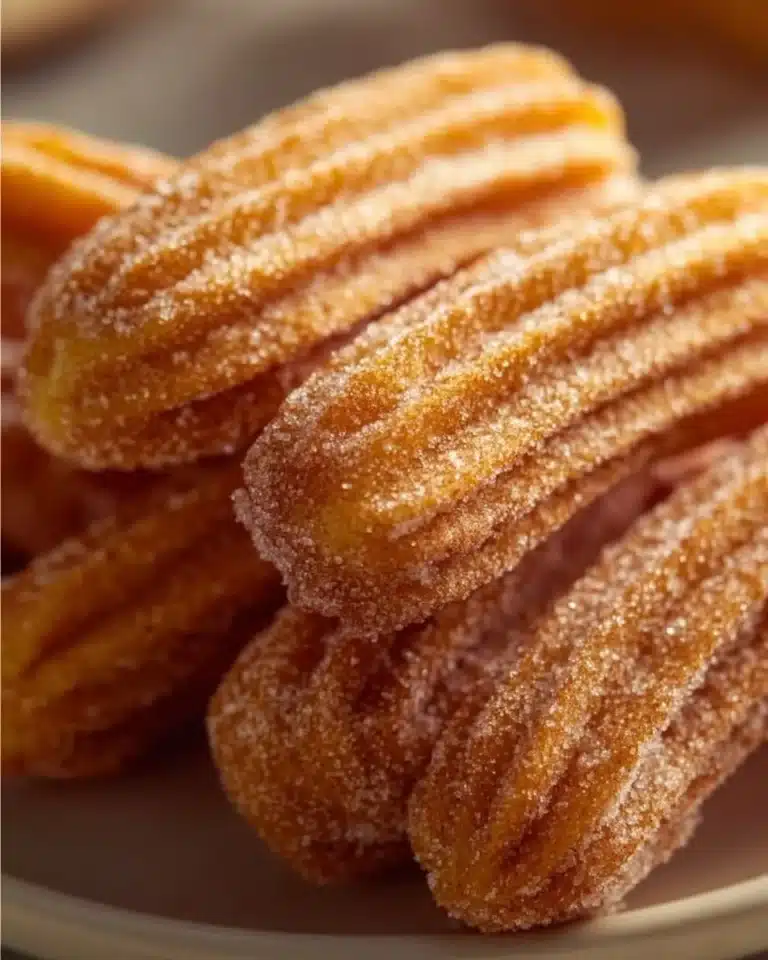 Healthy baked churro bites served on a plate with cinnamon sugar