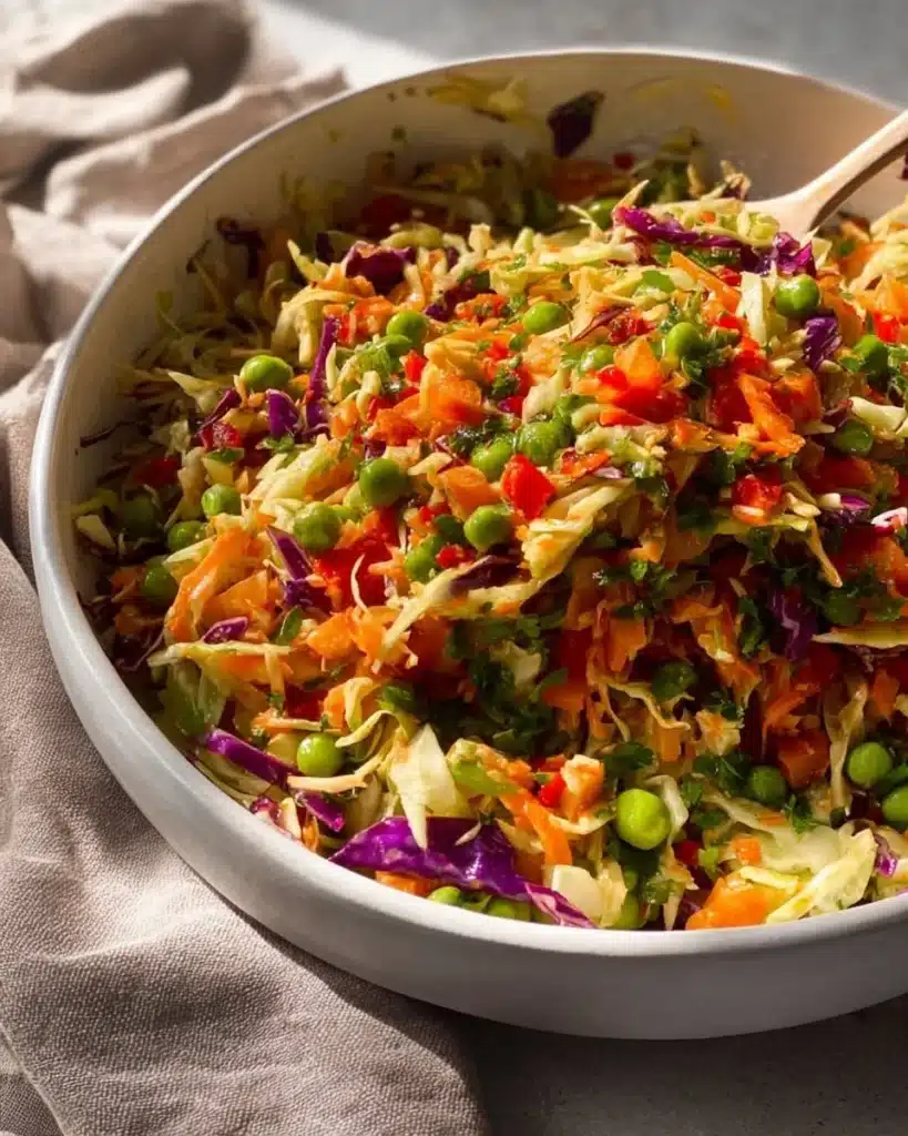 Healthy chopped Thai-Inspired Chickpea Salad with fresh vegetables and herbs