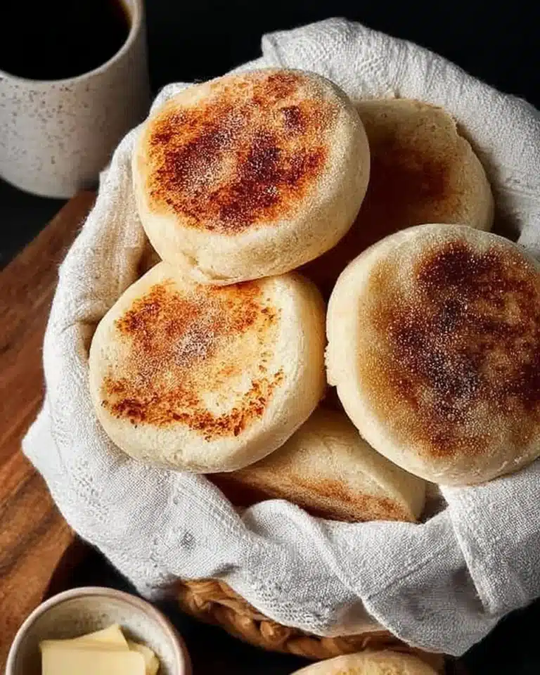 Homemade sourdough English muffins fresh from the oven