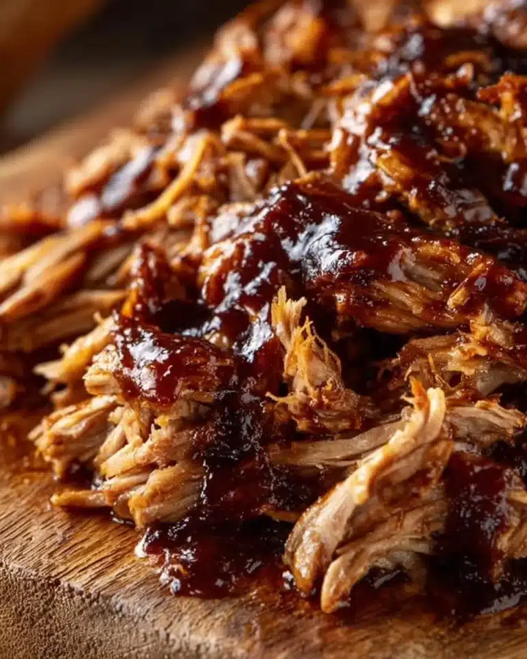 Delicious BBQ Pulled Pork made in a slow cooker, served in a bowl with buns.