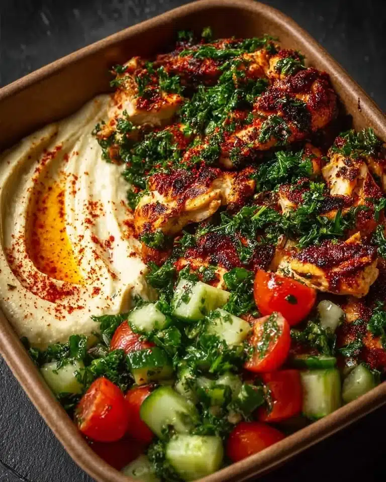 Lemon Chili Grilled Chicken Bowls with Cucumber Salad and Hummus