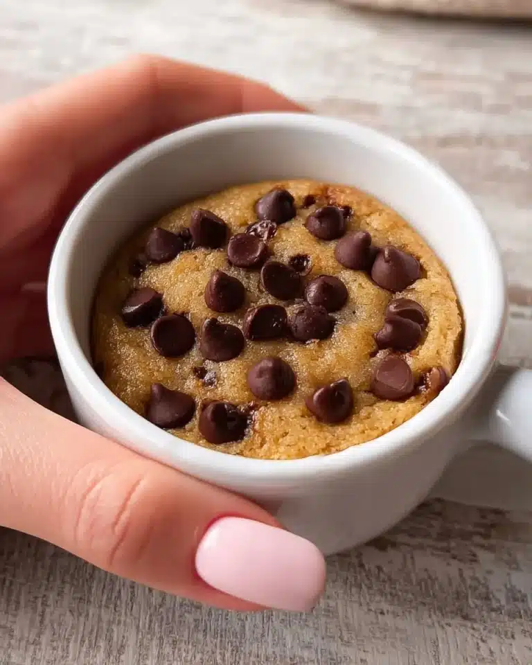 Delicious microwave chocolate chip mug cookie served in a mug